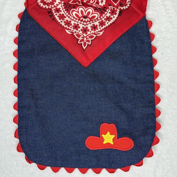 Children’s Red and Blue Cowboy Bandana Western Kerchief Bib - Picture 3 of 8